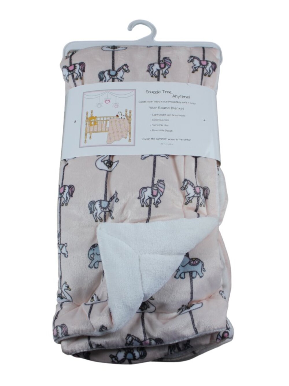 Elements of Style Pink Carousel Horse Baby Blanket Infant Girls Soft White NWT